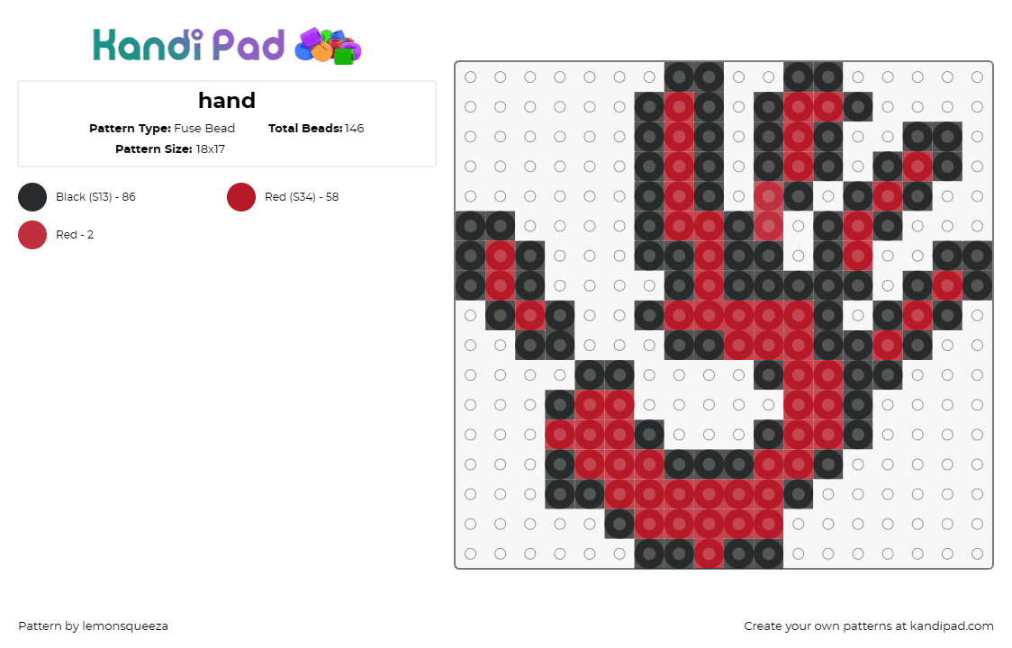 hand - Fuse Bead Pattern by lemonsqueeza on Kandi Pad - hand print,palm,red,touch,symbol,expressive