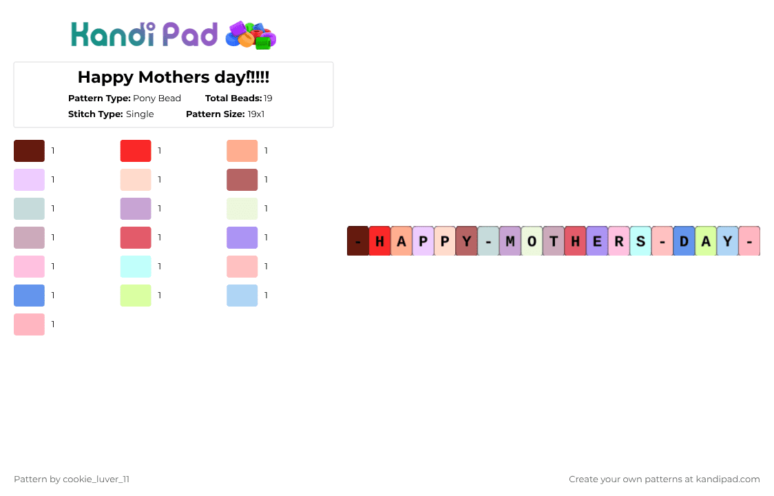 Happy Mothers day`!!!!! - Pony Bead Pattern by cookie_luver_11 on Kandi Pad - red,beige,pink,light blue,mothersday
