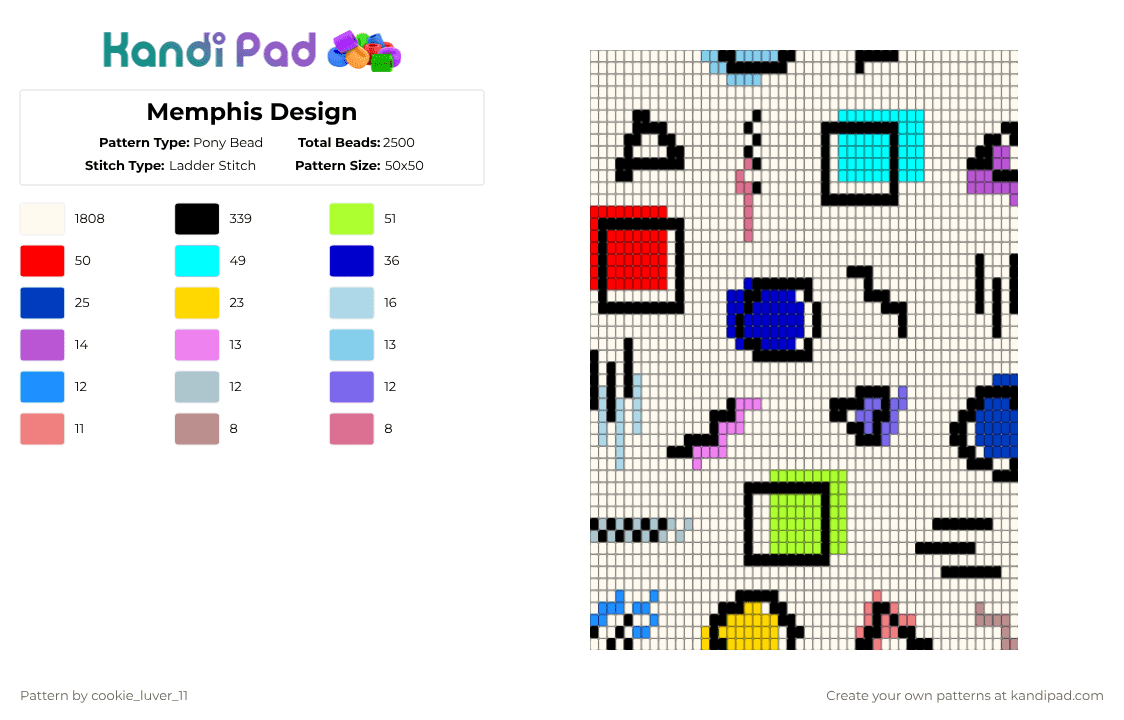 Memphis Design - Pony Bead Pattern by cookie_luver_11 on Kandi Pad - white,red,light blue,green,cotdmemphisdesign,shapes