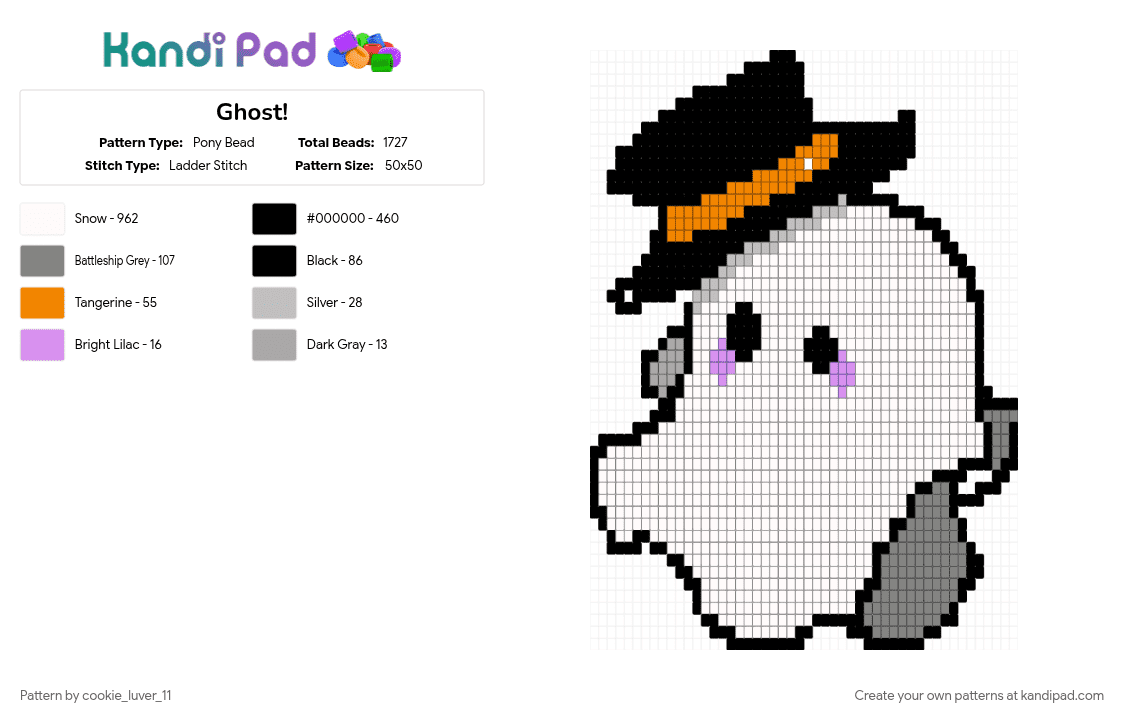 Ghost! - Pony Bead Pattern by cookie_luver_11 on Kandi Pad - gray, orange, white