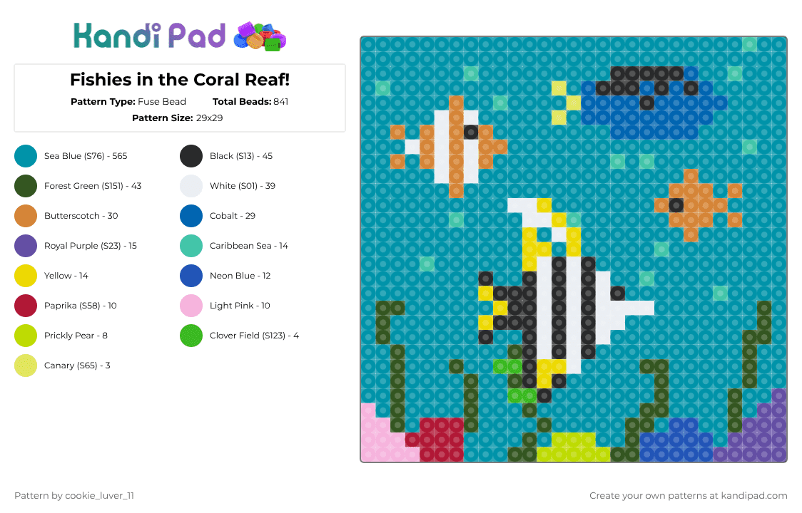 Fishies in the Coral Reaf! - Fuse Bead Pattern by cookie_luver_11 on Kandi Pad - teal,dory,nemo,finding nemo,finding dory,movie,characters,disney