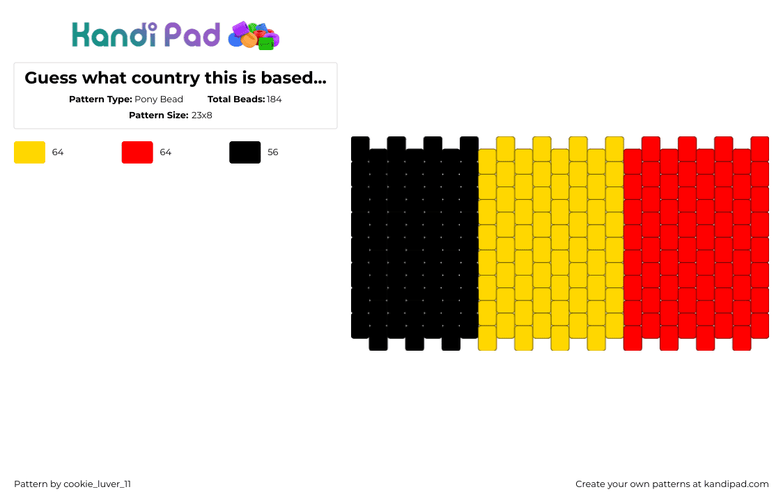Guess what country this is based on the flag - Pony Bead Pattern by cookie_luver_11 on Kandi Pad - red, yellow