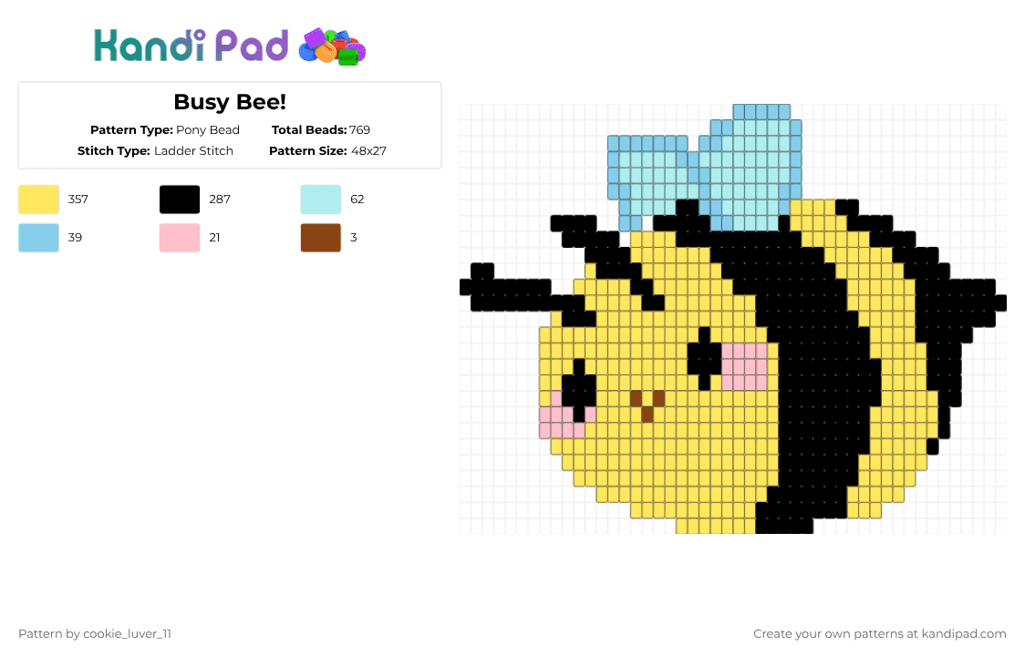 Busy Bee! - Pony Bead Pattern by cookie_luver_11 on Kandi Pad - bumblebee,bee,cute,chonk,insect,animal,food,yellow,cotdbees,bumble bees,honey