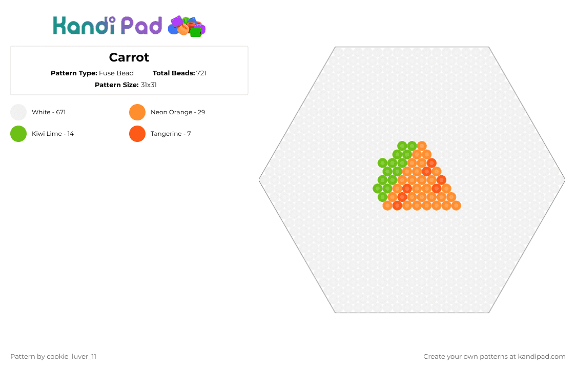 Carrot - Fuse Bead Pattern by cookie_luver_11 on Kandi Pad - white,orange,green