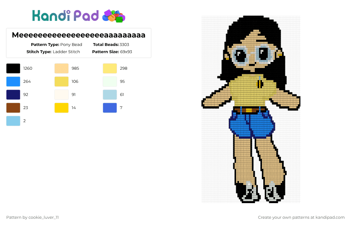 Meeeeeeeeeeeeeeeeeeaaaaaaaaa - Pony Bead Pattern by cookie_luver_11 on Kandi Pad - light blue,beige,yellow,oc,fyp,character,people
