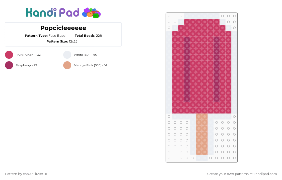 Popcicleeeeee - Fuse Bead Pattern by cookie_luver_11 on Kandi Pad - pink,cotdicecream