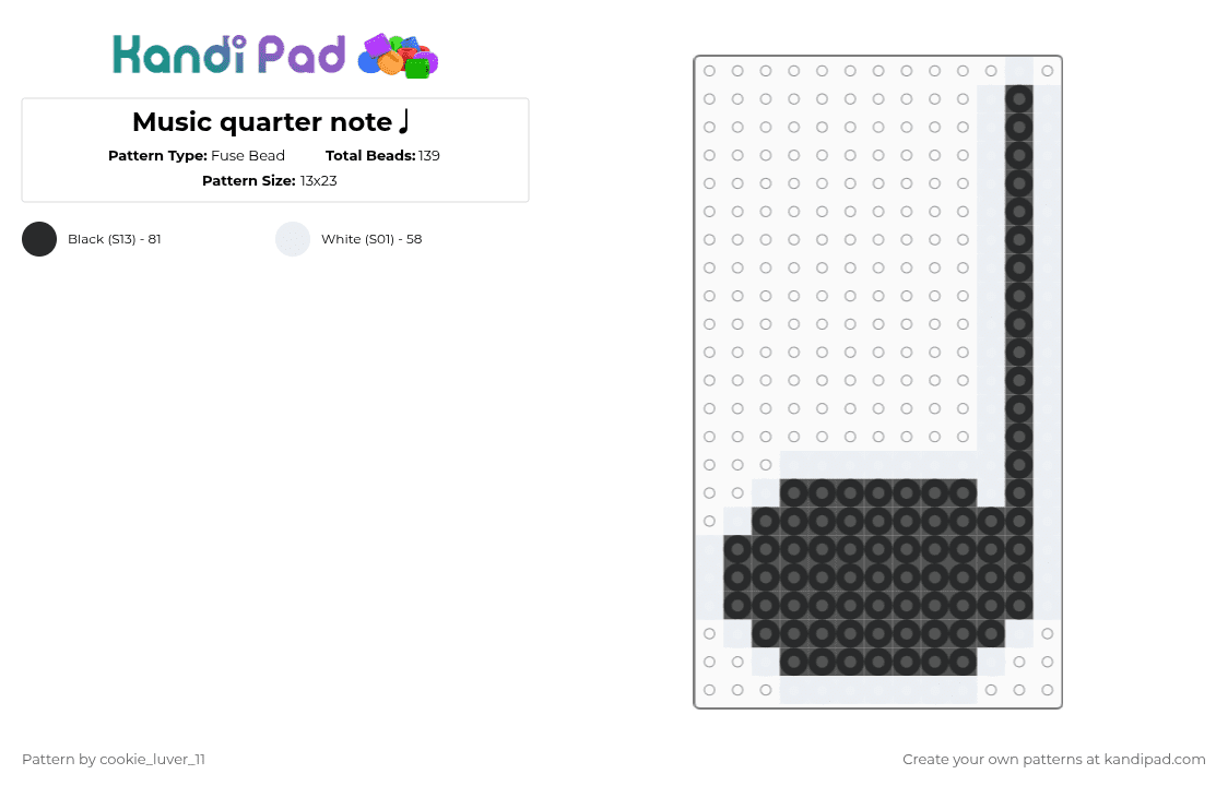 Music quarter note♩ - Fuse Bead Pattern by cookie_luver_11 on Kandi Pad - black,white,music,notes,band