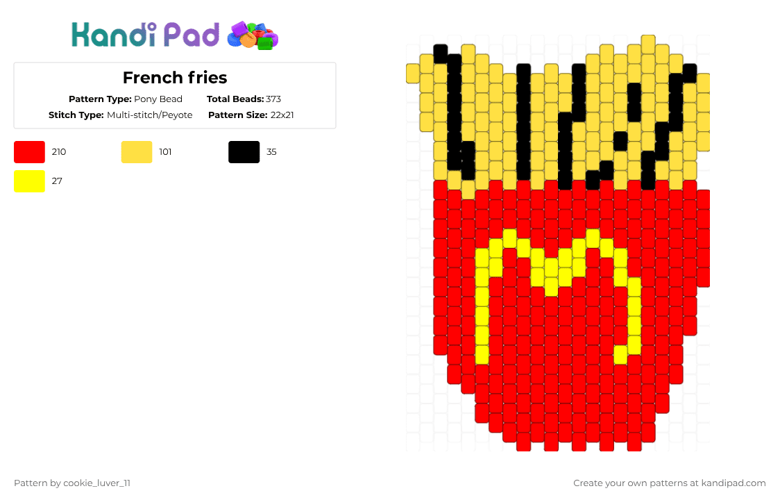 French fries - Pony Bead Pattern by cookie_luver_11 on Kandi Pad - red,yellow