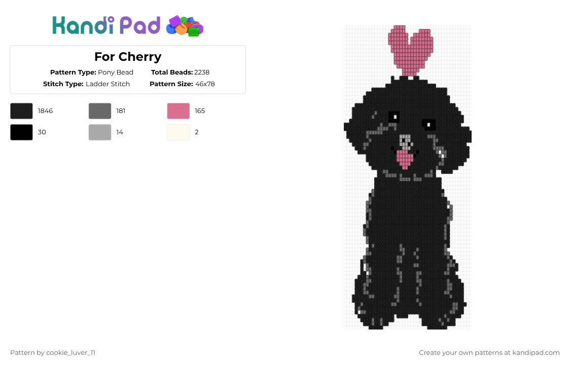 For Cherry - Pony Bead Pattern by cookie_luver_11 on Kandi Pad - black,gray,pink,doggy,dog,black poodle,pets