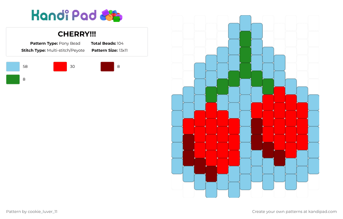 CHERRY!!! - Pony Bead Pattern by cookie_luver_11 on Kandi Pad - cherries,fruit,charm,cherry,food,red,light blue