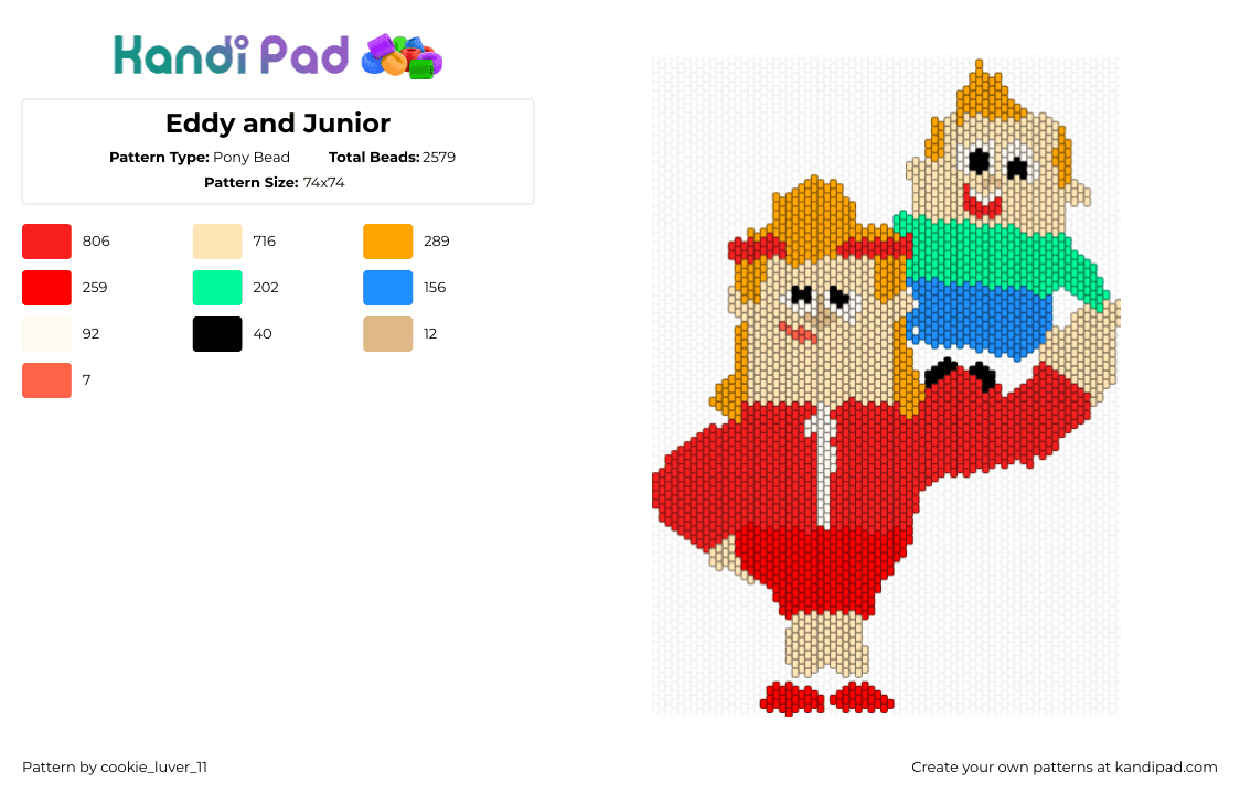 Eddy and Junior - Pony Bead Pattern by cookie_luver_11 on Kandi Pad - red,beige,duolingo,eddy,junior,fathersonduo