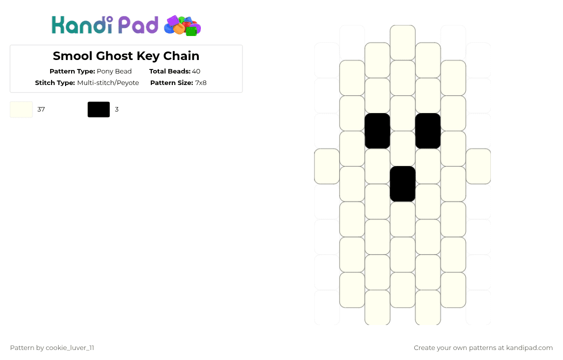 Smool Ghost Key Chain - Pony Bead Pattern by cookie_luver_11 on Kandi Pad - white,halloween,holliday,hefwjhwejfk