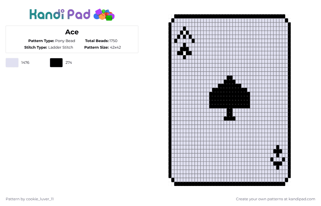 Ace Pony Bead Pattern - Kandi Pad | Kandi Patterns, Fuse Bead Patterns ...