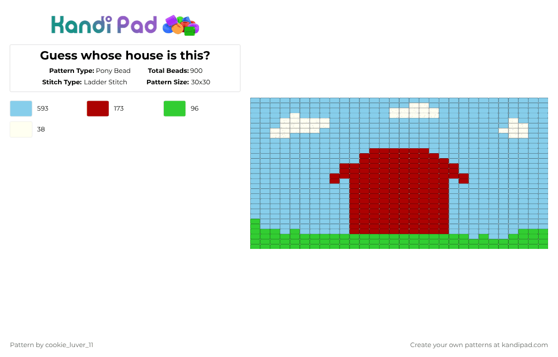 Guess whose house is this? - Pony Bead Pattern by cookie_luver_11 on Kandi Pad - light blue