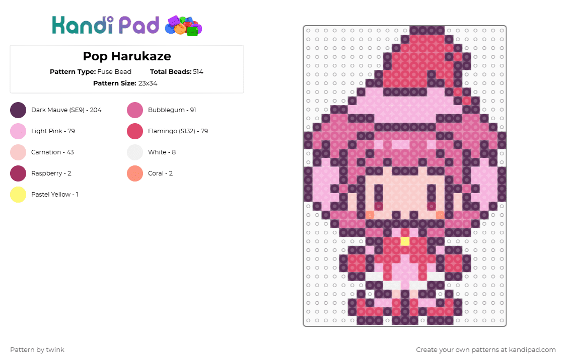 Pop Harukaze - Fuse Bead Pattern by twink on Kandi Pad - pink,ojamajo,doremi,pop