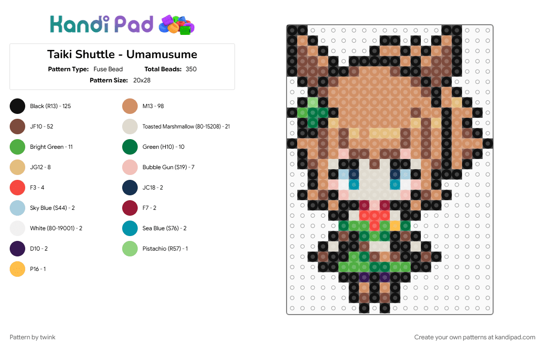Taiki Shuttle - Umamusume - Fuse Bead Pattern by twink on Kandi Pad - beige, brown, girl, green, horse, orange, pony, sprite, taiki shuttle, umamusume