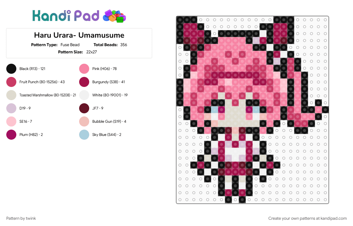 Haru Urara- Umamusume - Fuse Bead Pattern by twink on Kandi Pad - 