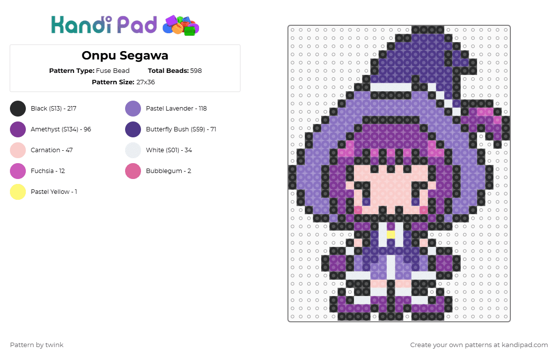 Onpu Segawa - Fuse Bead Pattern by twink on Kandi Pad - pink,blue,purple,ojamajo,doremi,onpu