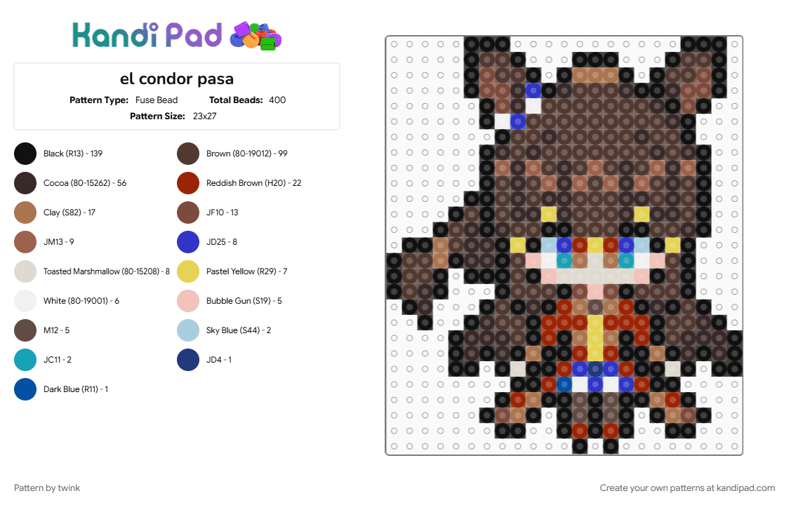 El Condor Pasa - Umamusume - Fuse Bead Pattern by twink on Kandi Pad - brown, el condor pasa, girl, gold, horse, pony, red, tan, umamusume