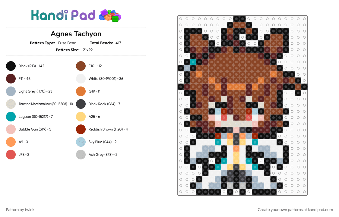 Agnes Tachyon - Umamusume - Fuse Bead Pattern by twink on Kandi Pad - agnes tachyon, brown, girl, horse, pink, pony, red, sprite, umamusume, white