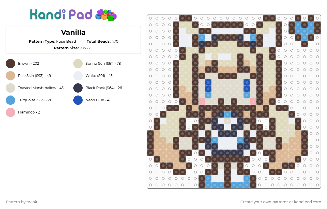 Vanilla - Fuse Bead Pattern by twink on Kandi Pad - brown,beige,nekopara,vanilla,chibi,blue,white,sprite