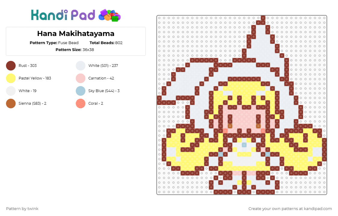 Hana Makihatayama - Fuse Bead Pattern by twink on Kandi Pad - red,yellow,kawaii,ojamajo,doremi,white,chibi,witch