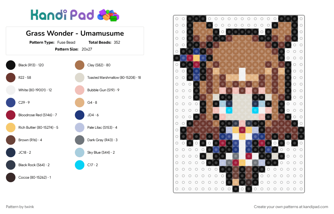 Grass Wonder - Umamusume - Fuse Bead Pattern by twink on Kandi Pad - 