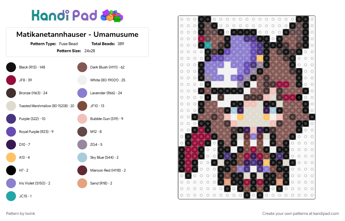 Matikanetannhauser - Umamusume - Fuse Bead Pattern by twink on Kandi Pad - blue, colorful, girl, green, horse, orange, pony, purple, silence suzuka, sprite, tan, umamusume