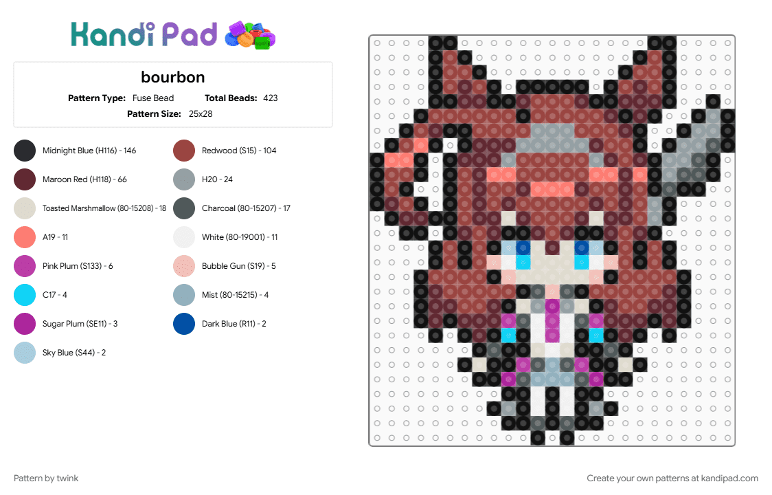 Mihono Bourbon - Umamusume - Fuse Bead Pattern by twink on Kandi Pad - brown, girl, horse, mihono bourbon, pink, pony, red, sprite, umamusume