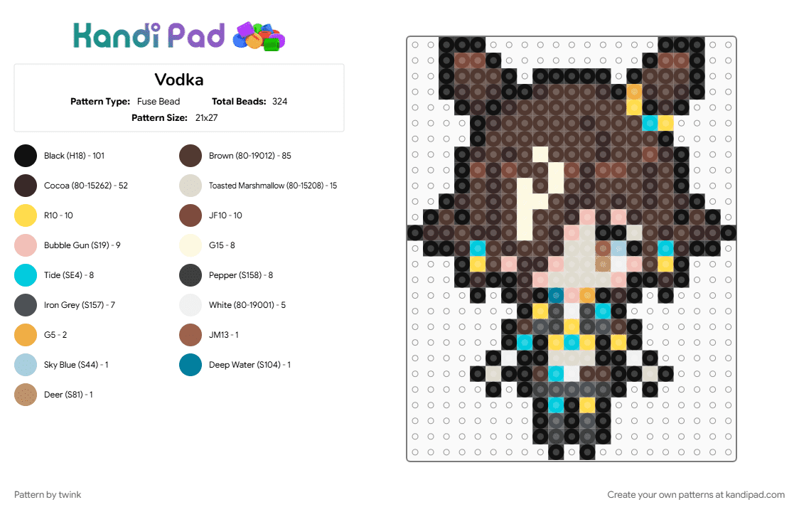 Vodka - Umamusume - Fuse Bead Pattern by twink on Kandi Pad - beige, black, brown, girl, horse, pony, sprite, umamusume, vodka