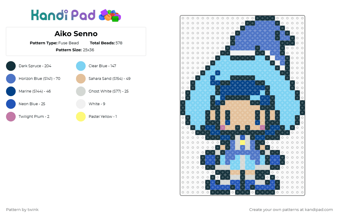 Aiko Senno - Fuse Bead Pattern by twink on Kandi Pad - aiko senoo,ojamajo doremi,character,anime,tv show,blue,light blue,ojamajo,doremi,aiko