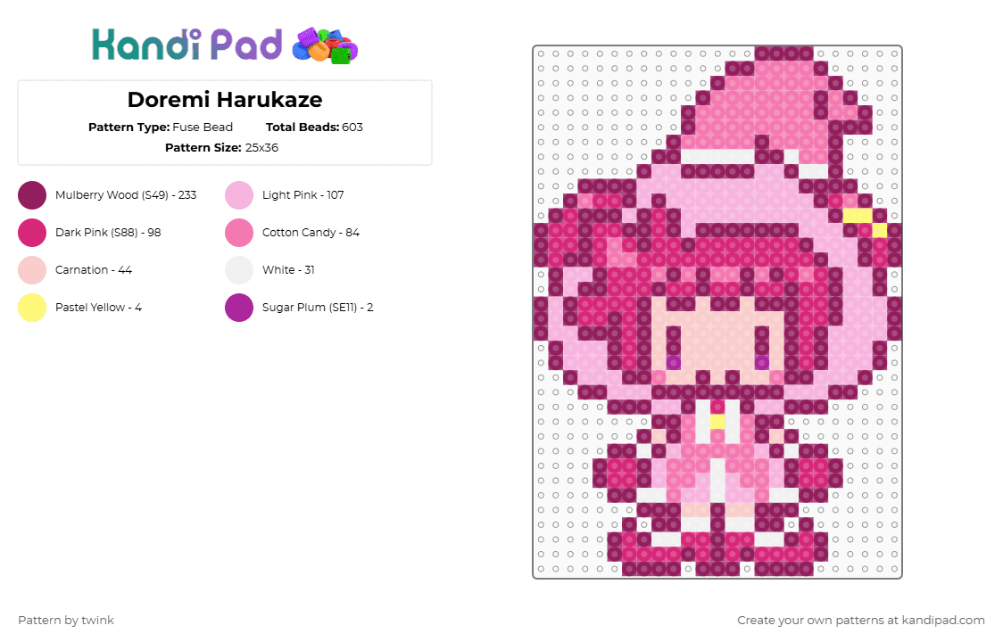 Doremi Harukaze - Fuse Bead Pattern by twink on Kandi Pad - pink,ojamajo,doremi,kawaii,chibi