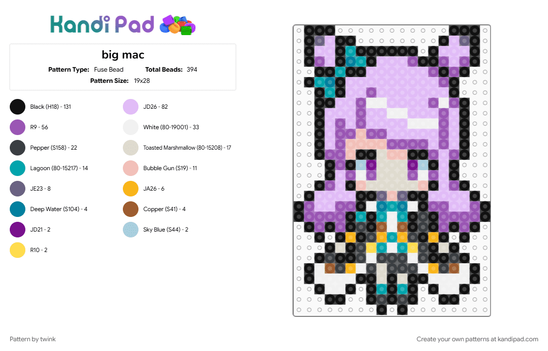 Mejiro McQueen - Umamusume - Fuse Bead Pattern by twink on Kandi Pad - beige, girl, horse, mcqueen, mejiro, pink, pony, purple, sprite, umamusume