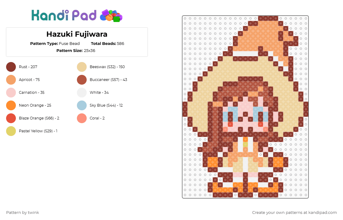 Hazuki Fujiwara - Fuse Bead Pattern by twink on Kandi Pad - red,beige,ojamajo,doremi,hazuki
