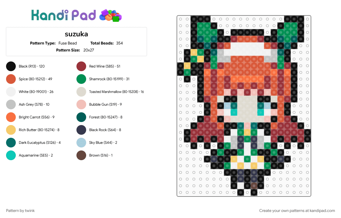 Silence Suzuka - Umamusume - Fuse Bead Pattern by twink on Kandi Pad - beige, girl, green, horse, orange, pony, red, silence suzuka, sprite, umamusume