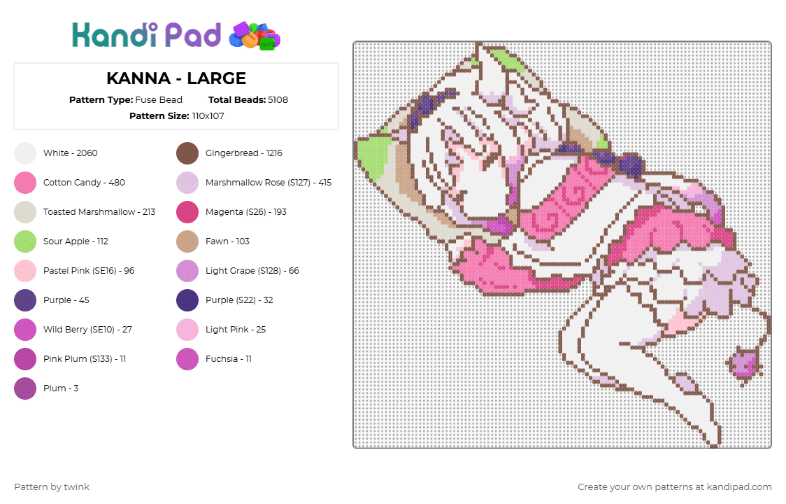 KANNA - LARGE - Fuse Bead Pattern by twink on Kandi Pad - tan,pink,kanna,dragon,maid,anime,kawaii,white