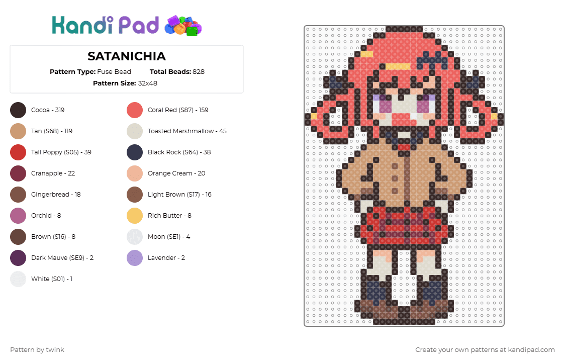 SATANICHIA - Fuse Bead Pattern by twink on Kandi Pad - beige,brown,red