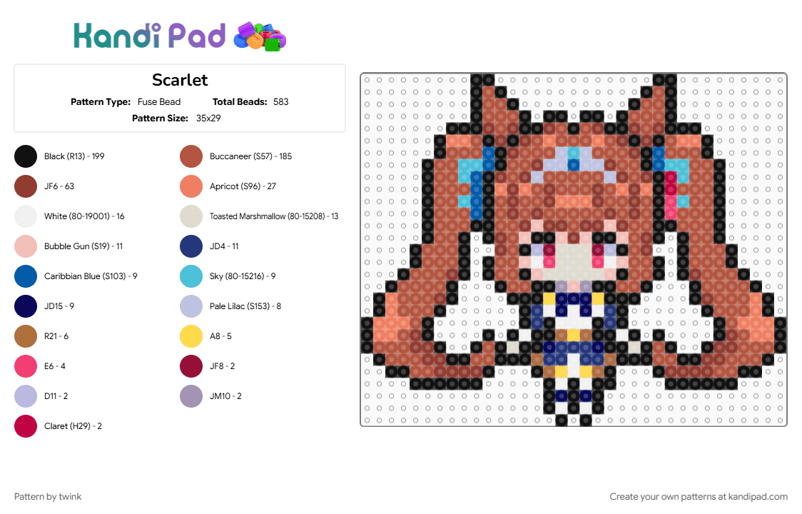 Daiwa Scarlet - Umamusume - Fuse Bead Pattern by twink on Kandi Pad - blue, brown, daiwa scarlet, girl, horse, pony, red, sprite, umamusume