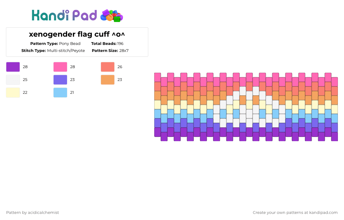 xenogender flag cuff ^o^ - Pony Bead Pattern by acidicalchemist on Kandi Pad - orange, pink, purple