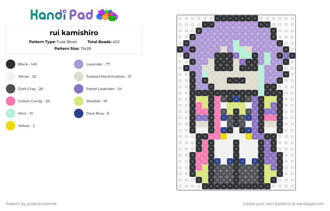 Rui kamishiro Fuse Bead Pattern - Kandi Pad | Kandi Patterns, Fuse Bead ...