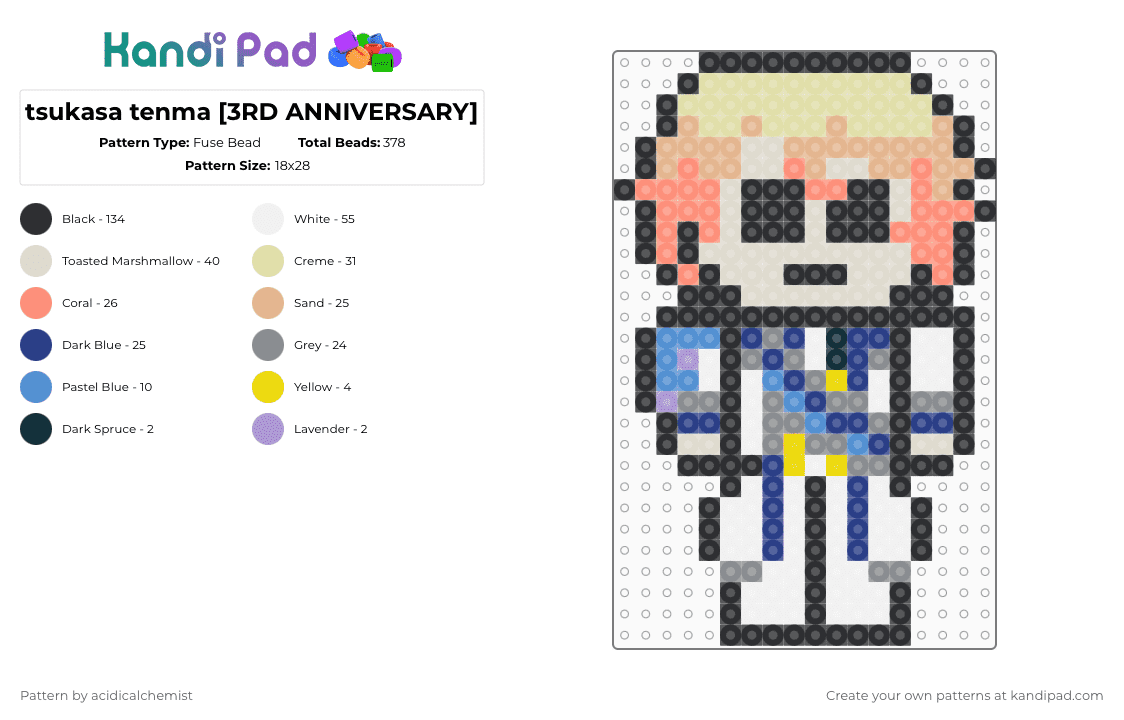 tsukasa tenma [3RD ANNIVERSARY] - Fuse Bead Pattern by acidicalchemist on Kandi Pad - beige, colorful, gray, orange