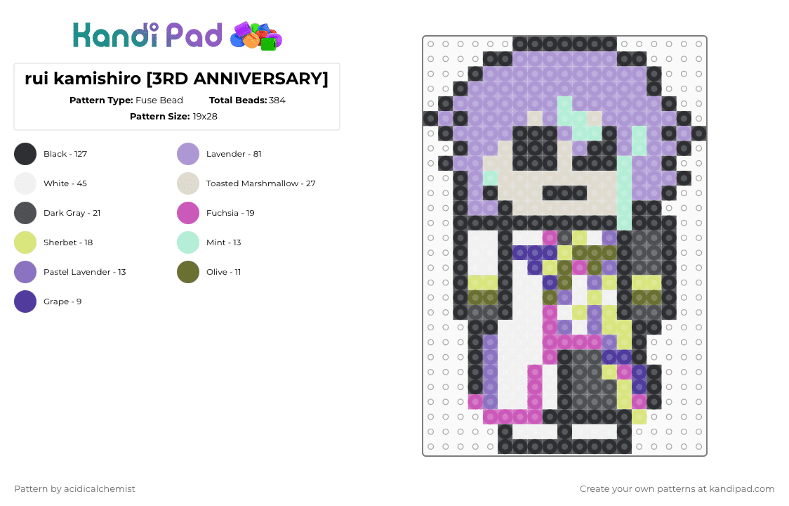 Rui kamishiro [3RD ANNIVERSARY] Fuse Bead Pattern - Kandi Pad | Kandi ...