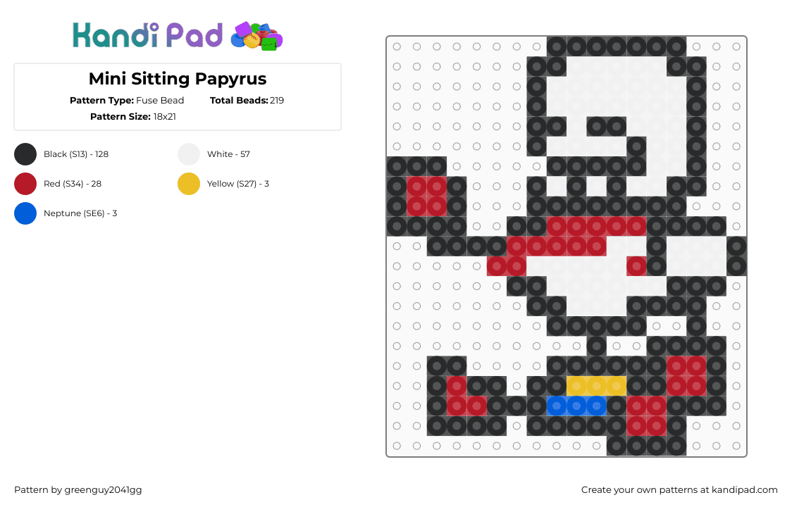 Mini Sitting Papyrus - Fuse Bead Pattern by greenguy2041gg on Kandi Pad - black,white,red,undertale,mini,small,papyrus,toby fox,sitting,happy,deltarune