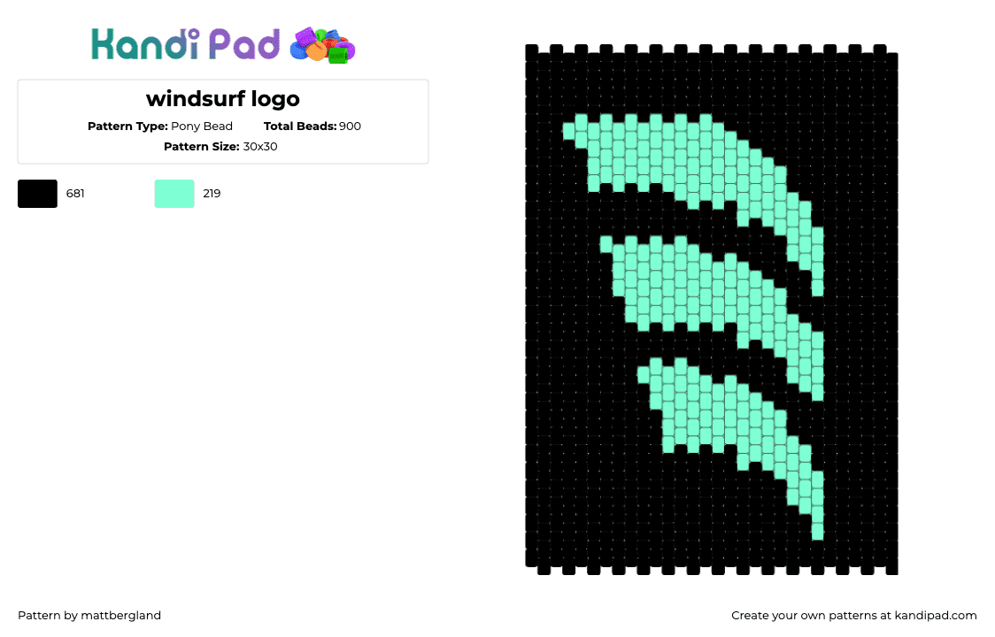 windsurf logo - Pony Bead Pattern by mattbergland on Kandi Pad - black