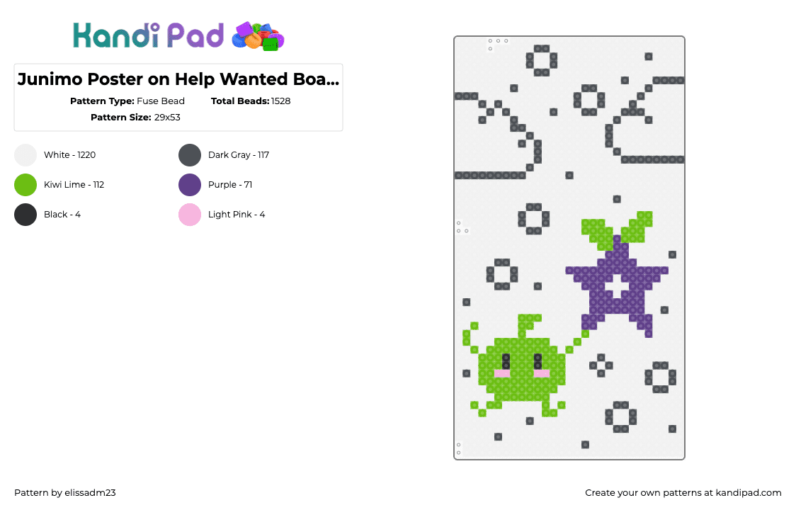 Junimo Poster on Help Wanted Board - Stardew Valley - Fuse Bead Pattern by elissadm23 on Kandi Pad - white,gray,green,stardew valley,junimo,help wanted,pierre,junimo poster