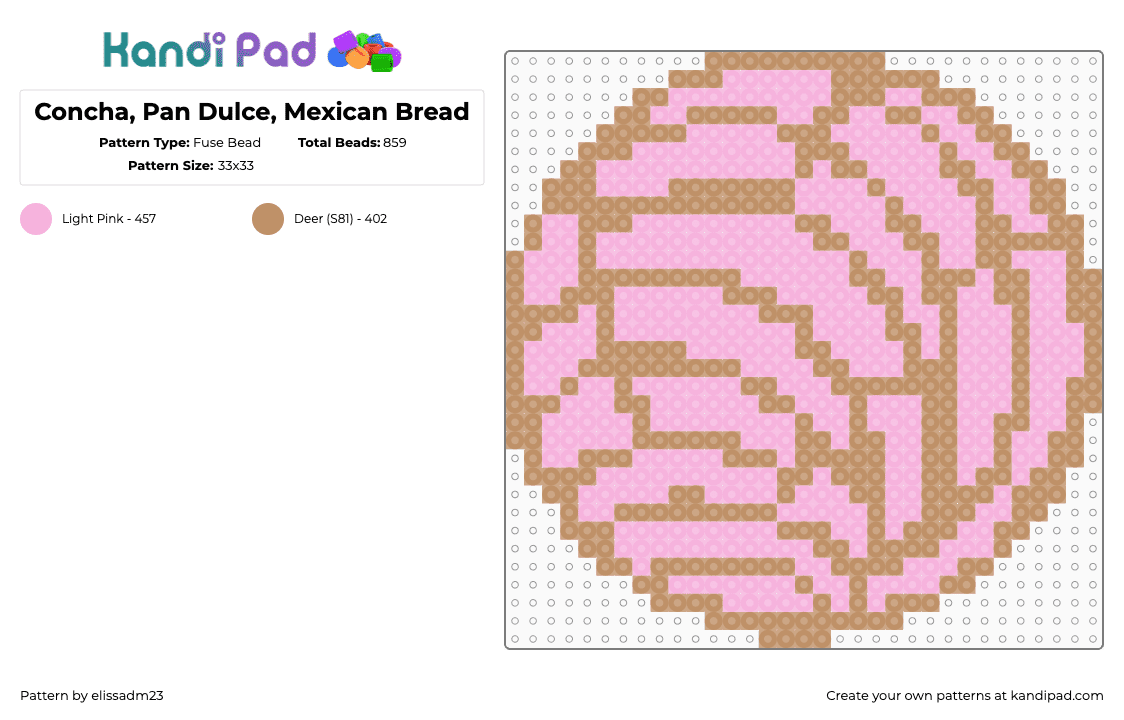Concha, Pan Dulce, Mexican Bread - Fuse Bead Pattern by elissadm23 on Kandi Pad - tan,pink,concha,strawberry concha,pan dulce,mexican bread