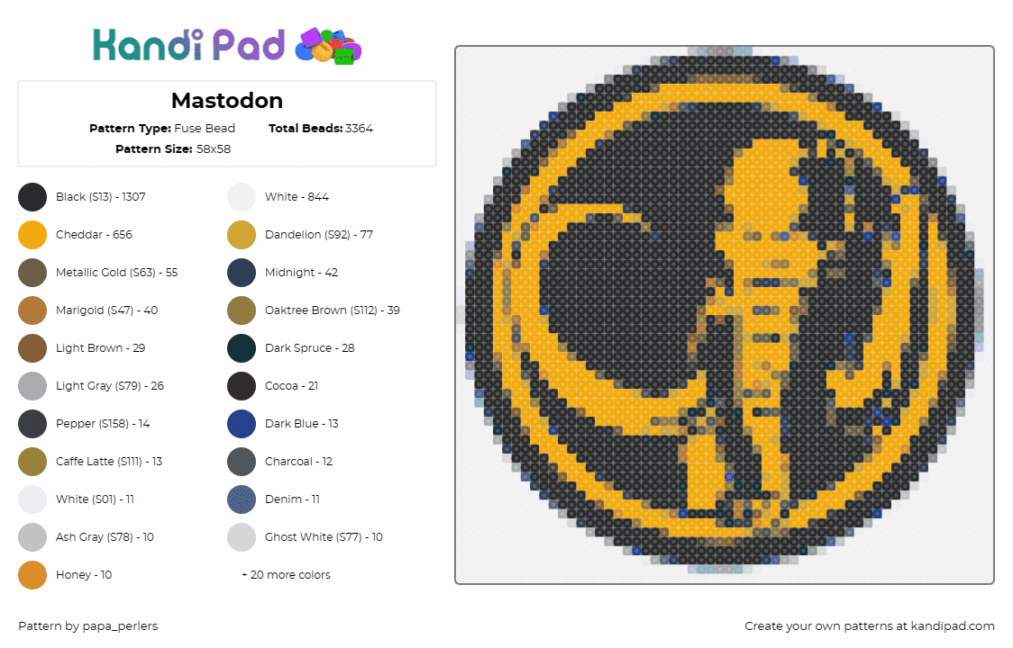 Mastodon - Fuse Bead Pattern by papa_perlers on Kandi Pad - mastodon,power rangers,animal,childhood,martial arts,coin,mighty,prehistoric,emb