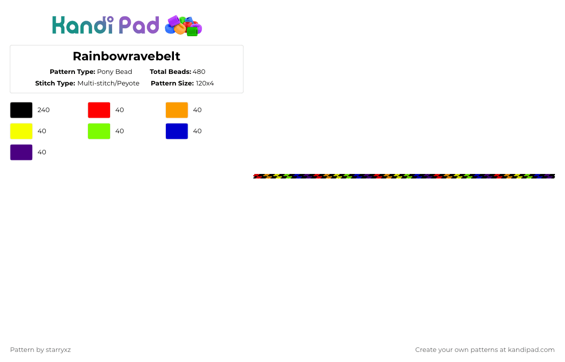 Rainbowravebelt - Pony Bead Pattern by starryxz on Kandi Pad - black,purple