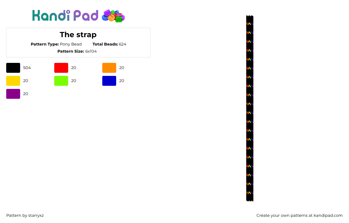 The strap - Pony Bead Pattern by starryxz on Kandi Pad - black,orange,green,pink,colorful
