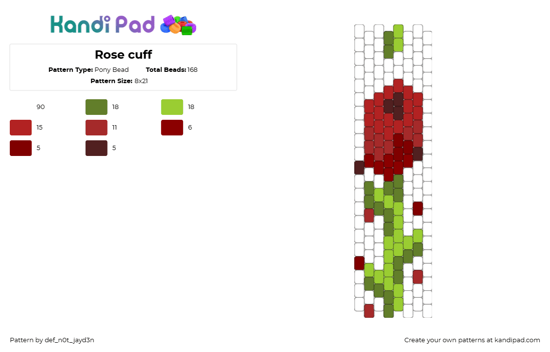 Rose cuff - Pony Bead Pattern by def_n0t_jayd3n on Kandi Pad - white,red
